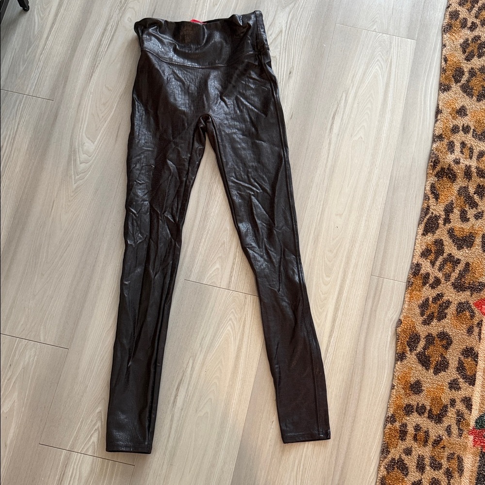 SPANX Brown Faux Leather Leggings